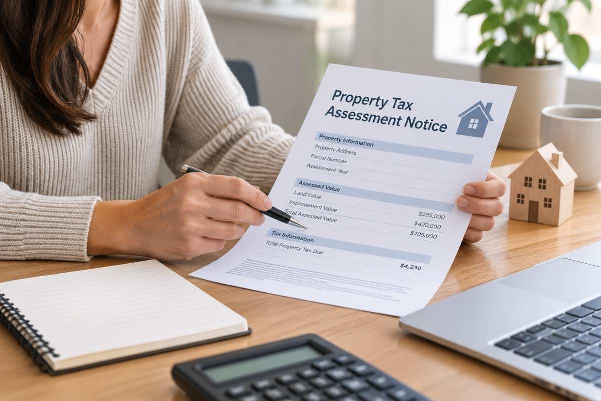 Blue comparison table showing annual property tax savings, appeal costs, and first-year net benefits for three different scenarios.